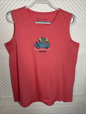 Life Is Good Coral Tank Top with Van Go Graphic